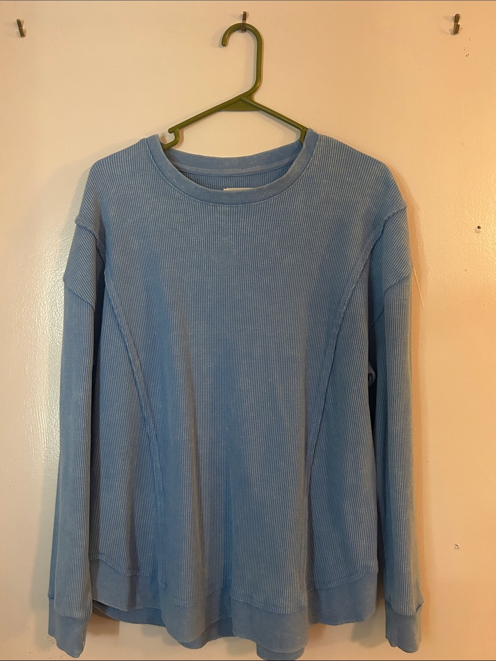 Light Steel Blue Ribbed Crewneck Top